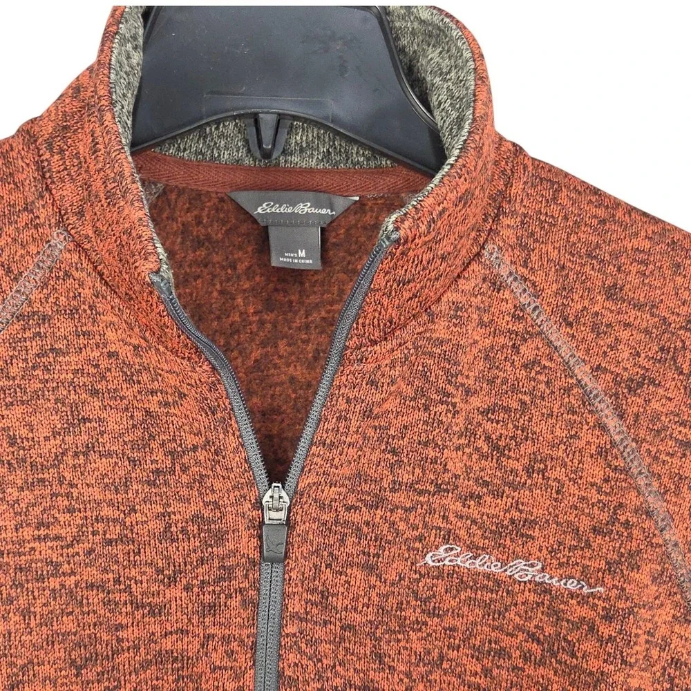 Eddie Bauer 1/4 Zip Sweater Mens Medium Orange Black Pullover Long Sleeve Casual